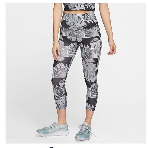 Nike Women's Fast Crop Running Tights leggings size SMALL new black white nwt - Picture 5 of 5